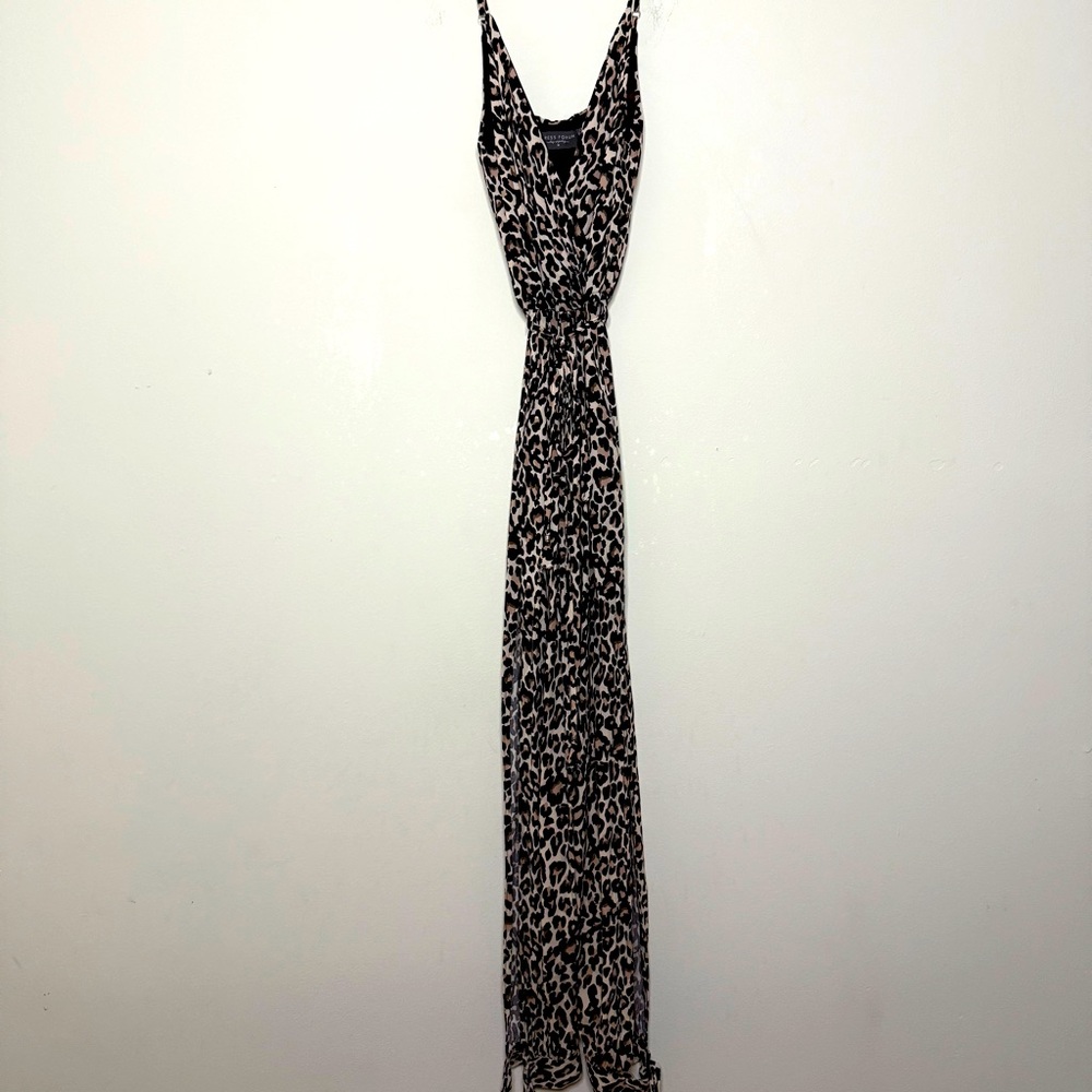 Dress Forum Jumpsuit Leopard Print Faux Wrap Waist Vacation Size Med